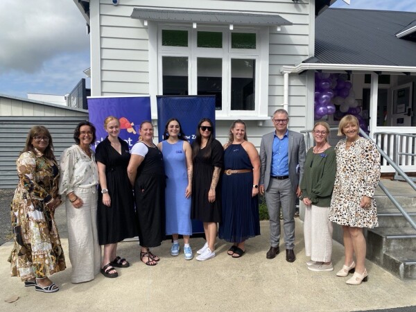 From left: Northern Regional Operations Manager Sam Ferreira, Chief Executive Fiona Kingsford, Plunket Nurses Madison Tomlin, Leanne Peachey, Adriana Stolwerk, Holly Nicholl, Andrea Chandler, Director National Public Health Nick Chamberlain, Clinical Services Manager Cynthia Keay and General Manager Service Delivery Denise Shera.